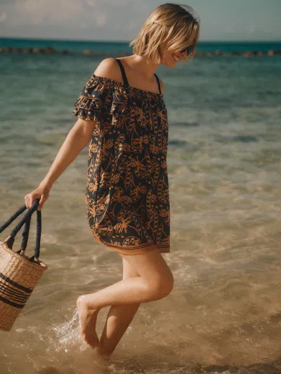 J.mclaughlin Women's Coletta Cover Up Dress In Palm Canopy: J.mcl X Robin Piccone Dark Navy In Brown