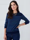 J.mclaughlin Women's Colette Cashmere Sweater In Stripe Navy/denim Blue In Blue