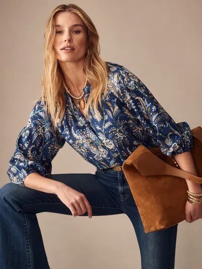 J.mclaughlin Women's Constance Blouse In Maxi Heirloom Paisley Navy In Blue
