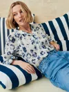 J.mclaughlin Women's Constance Linen Blouse In Painted Leopard White/blue In Multi