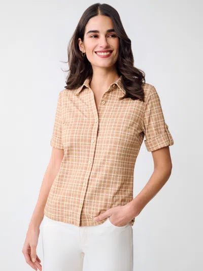 J.mclaughlin Women's Cornelia Shirt In Layered Lines Brown/tan In Multi