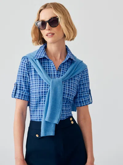 J.mclaughlin Women's Cornelia Shirt In Layered Lines Navy/blue