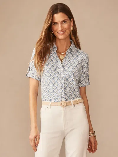 J.mclaughlin Women's Cornelia Shirt In Sandshell Off White/blue