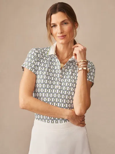 J.mclaughlin Women's Court Cap Sleeve Polo In Signet Lock White/blue/green In Multi