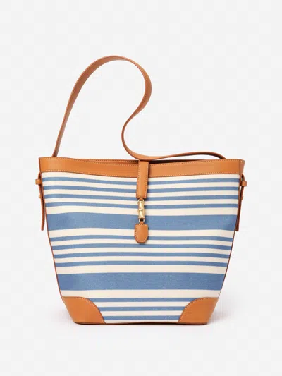 J.mclaughlin Women's Crawford Handbag In Stripe Sea Blue/vachetta | Linen/leather