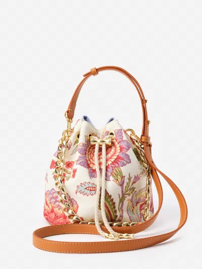 J.mclaughlin Women's Daisy Bucket Bag In Mini Cerulean Garden Off White | Leather In Multi