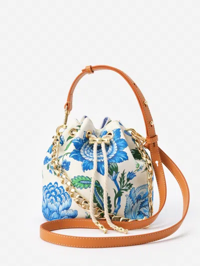 J.mclaughlin Women's Daisy Bucket Bag In Mini Cerulean Garden Off White/blue/green | Leather