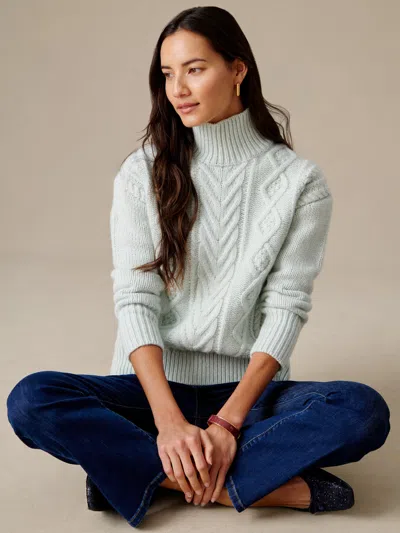 J.mclaughlin Women's Dina Cable Knit Turtleneck Top Misty Aqua