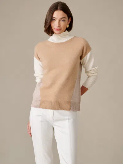 J.mclaughlin Women's Dina Cashmere Turtleneck Top In Color Block Camel