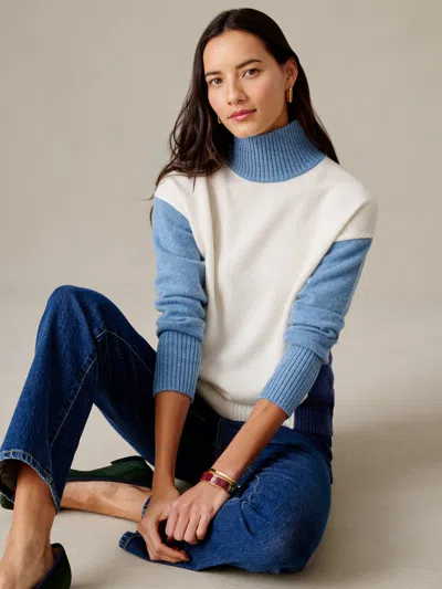 J.mclaughlin Women's Dina Cashmere Turtleneck Top In Color Block Off White/denim