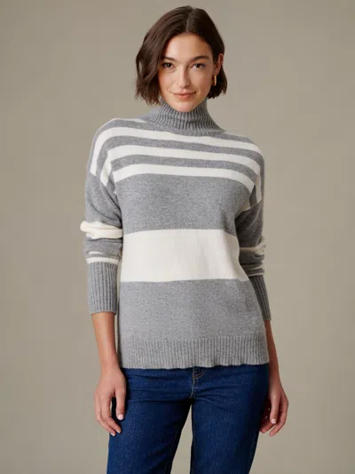 J.mclaughlin Women's Dina Cashmere Turtleneck Top In Stripe Light Heather Gray/off White
