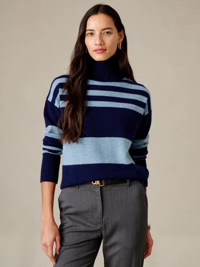 J.mclaughlin Women's Dina Cashmere Turtleneck Top In Stripe Navy/blue