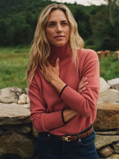 J.mclaughlin Women's Dina Cashmere Turtleneck Top Terracotta In Pink