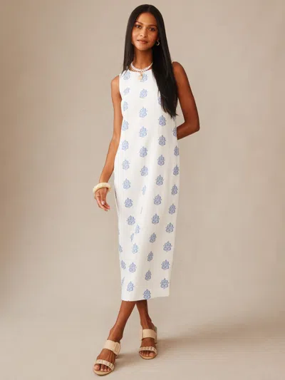 J.mclaughlin Women's Ella Linen Blend Dress In Apertivo White/blue