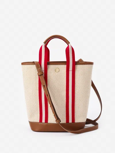 J.mclaughlin Women's Emery Canvas Mini Tote Natural/red | Cotton/linen/leather In Neutral