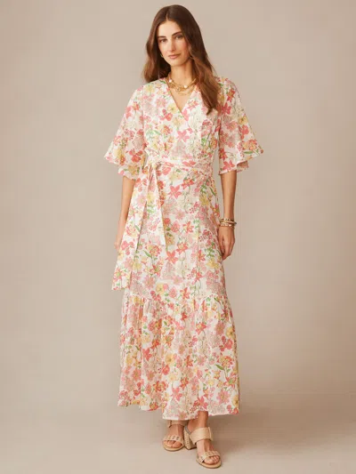 J.mclaughlin Women's Emily Wrap Dress In Floral Villa Off White In Pink