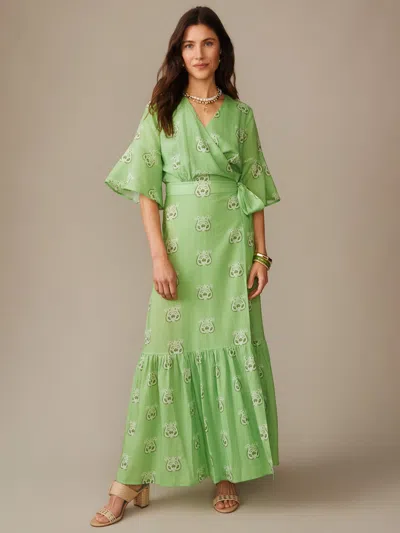 J.mclaughlin Women's Emily Wrap Dress In Siesta Green/white