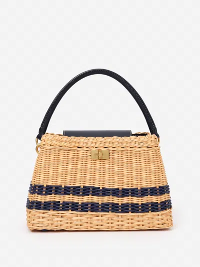 J.mclaughlin Women's Faith Wicker Handbag Natural/navy | Leather In Blue