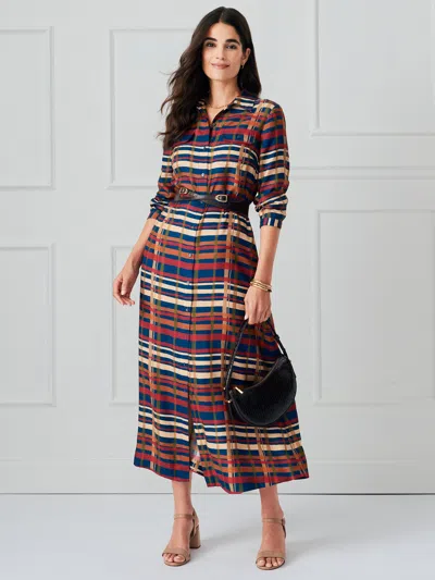 J.mclaughlin Women's Freda Dress In Plaid Flourish Navy In Multi