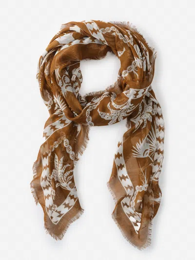 J.mclaughlin Women's Giselle Scarf In Egret's Perch Border Brown/white | Silk In Multi
