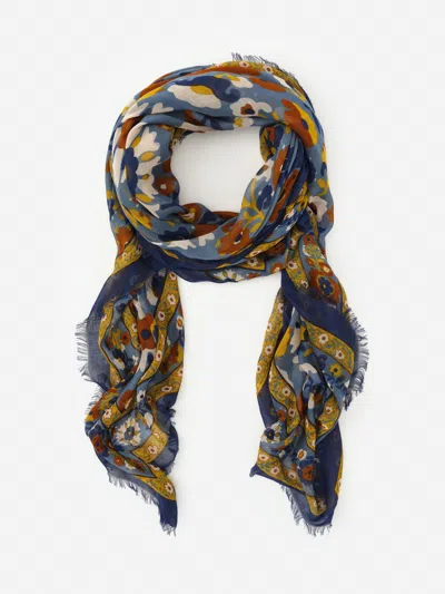 J.mclaughlin Women's Giselle Scarf In Floral Daydream Border Blue/yellow/brown | Silk In Multi