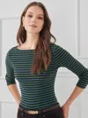 J.mclaughlin Women's Goldie T-shirt In Stripe Navy/olive In Green