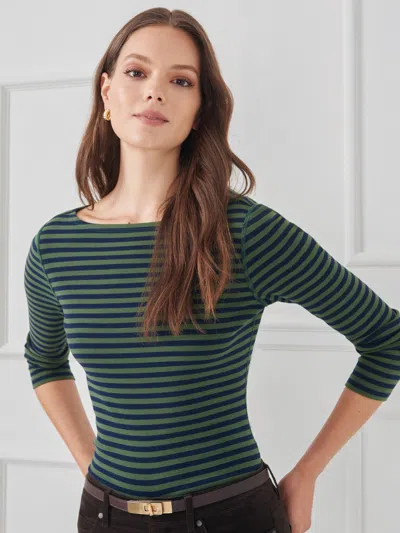 J.mclaughlin Women's Goldie T-shirt In Stripe Navy/olive In Green