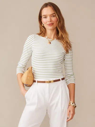 J.mclaughlin Women's Goldie T-shirt In Stripe White/green In Multi