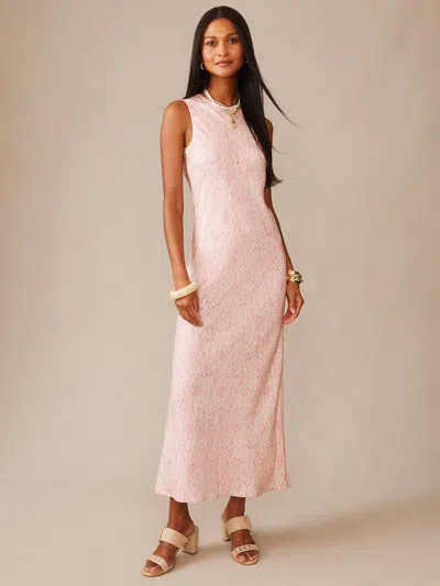 J.mclaughlin Women's Hadley Silk Blend Dress In Mini Sea Vine Bias Cream/pink
