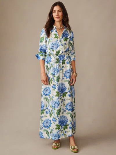 J.mclaughlin Women's Hannah Silk Blend Dress In Cerulean Garden Off White/blue/green In Multi
