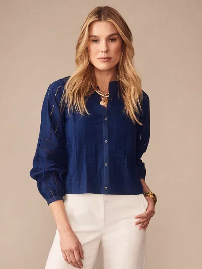 J.mclaughlin Women's Hazel Blouse In Eyelet Nautical Navy In Multi