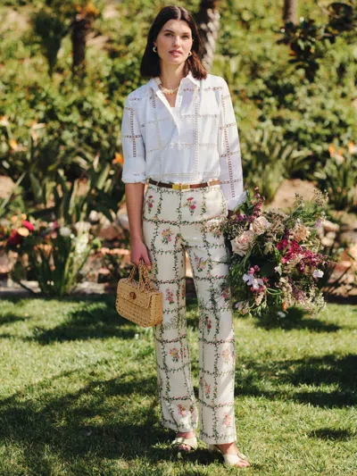 J.mclaughlin Women's Helen Linen Blend Pants In Floral Medley Frame Off White In Multi