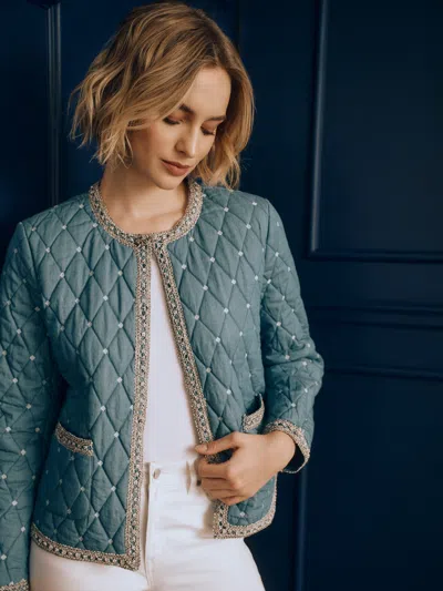 J.mclaughlin Women's Helene Quilted Jacket Medium Blue | Cotton/denim In Multi