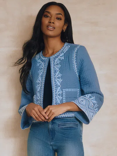 J.mclaughlin Women's Idella Embroidered Jacket Denim In Blue