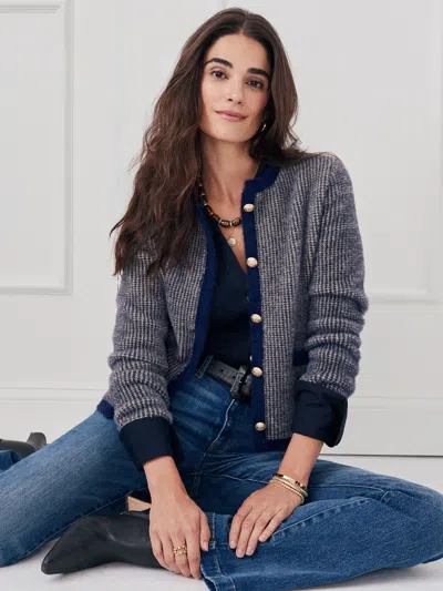 J.mclaughlin Women's Inez Cardigan In Houndstooth Navy/sand In Blue