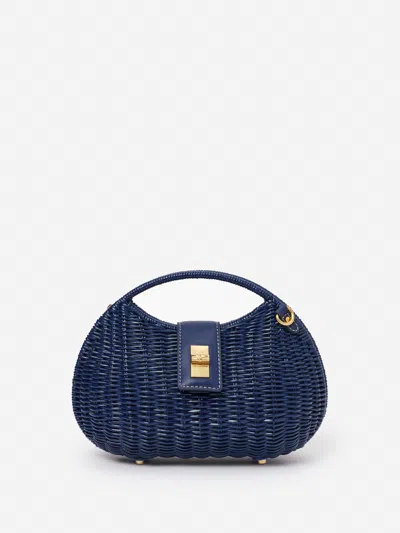 J.mclaughlin Women's Iris Wicker Handbag Navy In Blue
