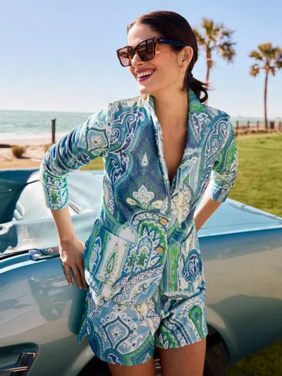 J.mclaughlin Women's Jada Terrycloth Blazer In Moroccan Paisley Grass/lapis Blue