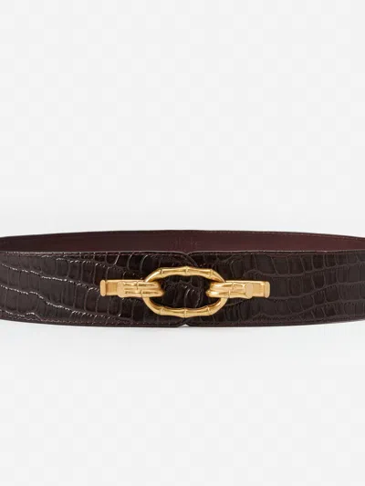 J.mclaughlin Women's Jayna Leather Belt In Crocodile Dark Brown In Black