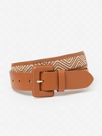 J.mclaughlin Women's Jema Leather Belt In Beaded Chevron Stripe Brown