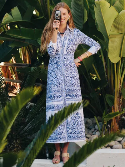 J.mclaughlin Women's Kailyn Maxi Dress In Faiz Frame White/navy In Blue