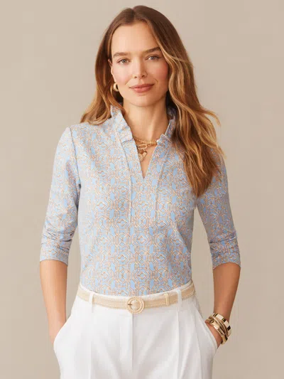 J.mclaughlin Women's Kate Ruffle Top In Bamboo Lane Blue/brown In Gray