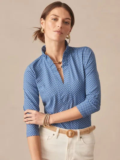 J.mclaughlin Women's Kate Ruffle Top In Bonneval Navy/off White In Multi