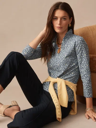 J.mclaughlin Women's Kate Ruffle Top In Celandine Navy/blue