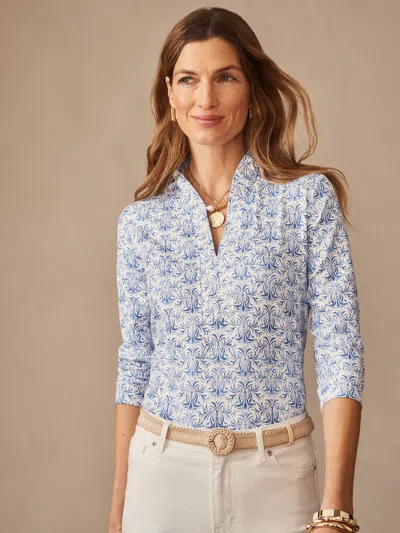 J.mclaughlin Women's Kate Ruffle Top In Mini Drawing Room White/denim In Blue