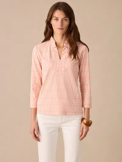 J.mclaughlin Women's Kate Ruffle Top In Neo Jewel Ikat Light Coral/white