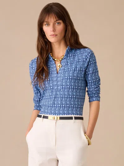 J.mclaughlin Women's Kate Ruffle Top In Neo Jewel Ikat Navy/blue