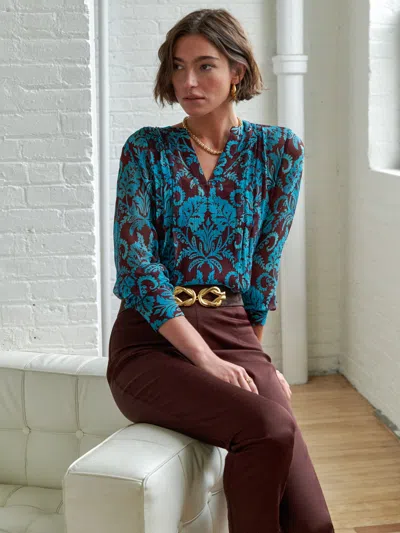 J.mclaughlin Women's Katherine Silk Chiffon Blouse In Windsor Vine Dark Brown/aqua In Purple