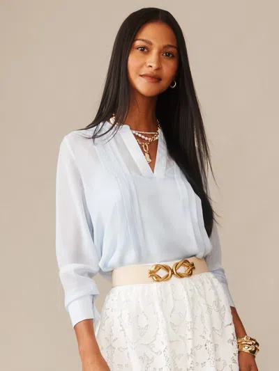 J.mclaughlin Women's Katherine Silk Chiffon Blouse Light Blue