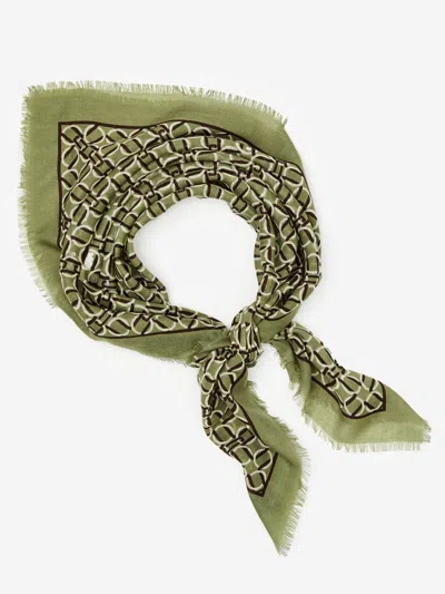 J.mclaughlin Women's La Jolla Scarf In Bond Link Square Olive/dark Brown | Wool In Green