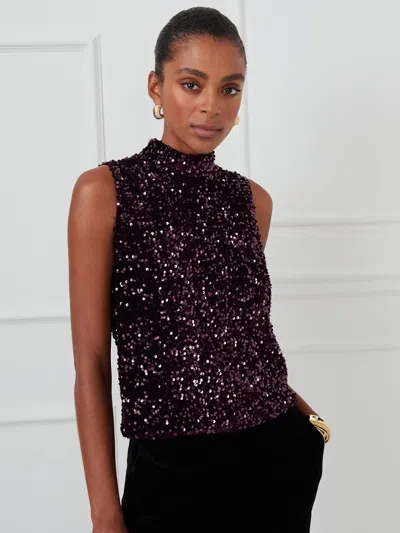 J.mclaughlin Women's Leeza Sleeveless Sequin Top Deep Purple